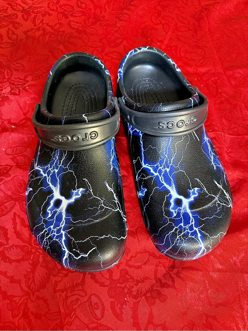 Crocs On-The-Clock Work Clog Lightning Graphic Black & Blue men’s US 13